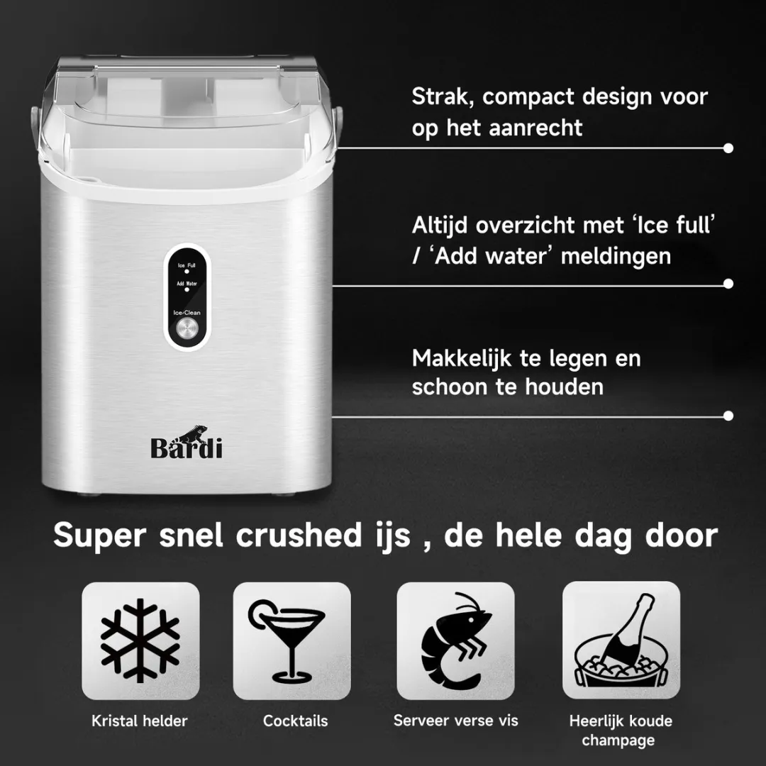 Bardi Nugget IJsblokjesmachine 1.1L - 15kg/24u - RVS