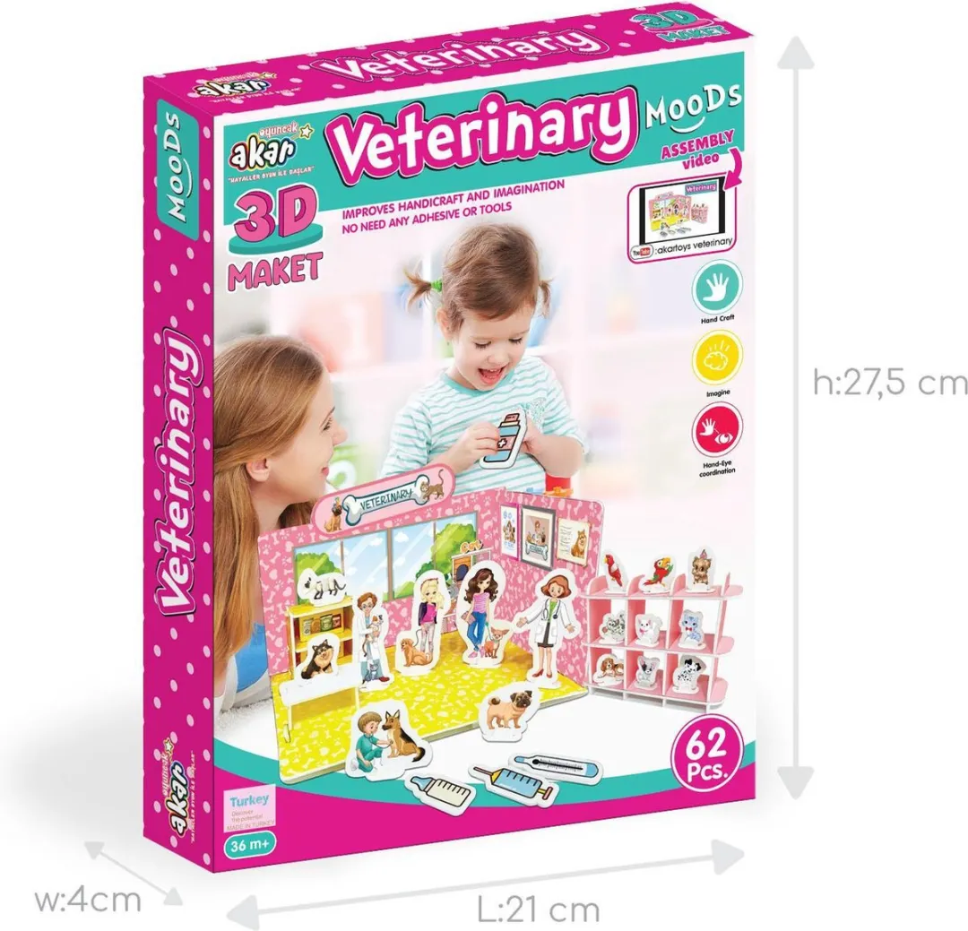 Akar Toys - Veterinary - Puzzel / 3D Puzzel / 3D Puzzel Kinderen / Speelgoed - 62st