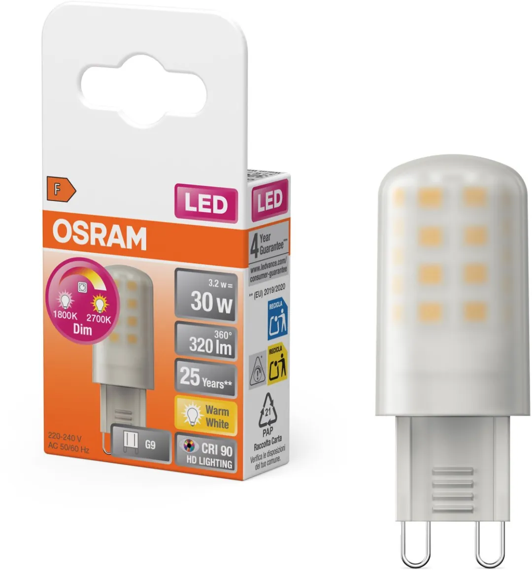 Osram LED Pinlamp G9 3,2W 320lm Warm Wit - Helder Glas