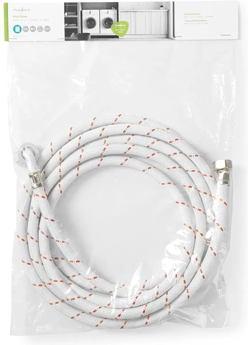 Nedis Nylon Toevoerslang WAIH3412SH1N40 1/2"-3/4" - 4m - 10 Bar - Rood/Wit