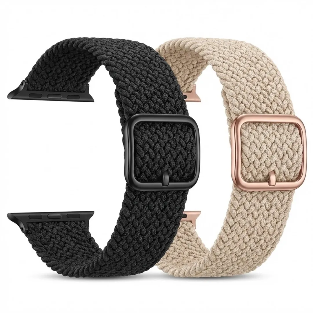 NUVEX Horlogeband Apple Watch 2 Stuks - Beige/Zwart - 42-49mm