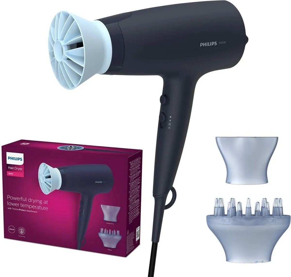 Philips 3000 Series BHD360/20 Föhn - 2100W - Marineblauw