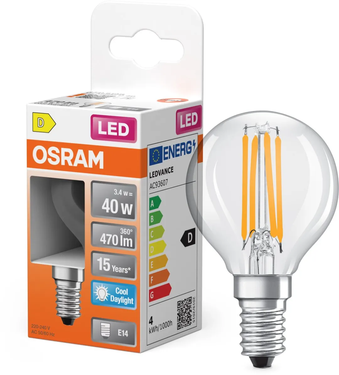 Osram LED-lamp Star Globe P40 Filament 3,4W - 470lm E14 - 6500K Helder