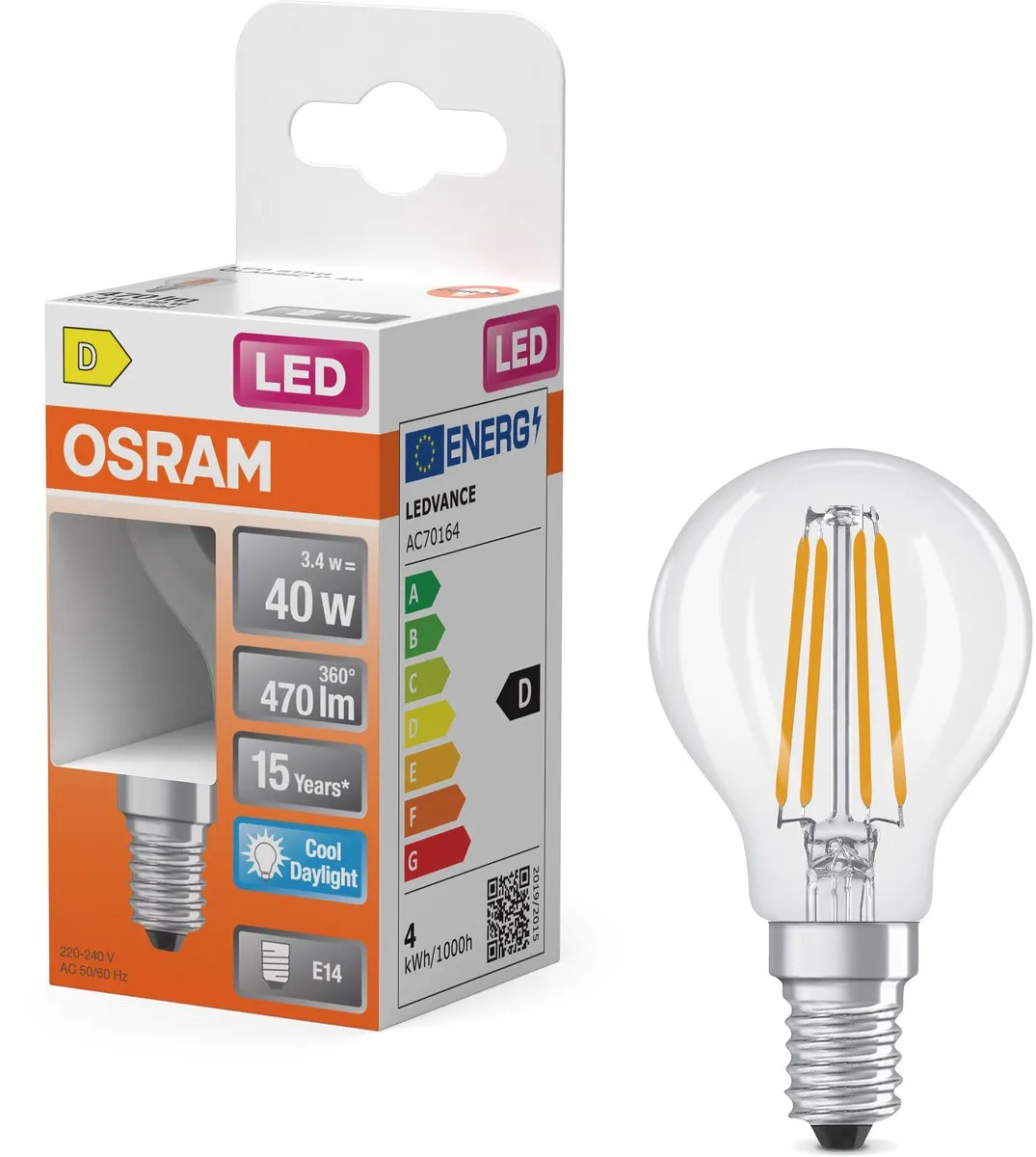 Osram LED-lamp Star Globe P40 Filament 3,4W - 470lm E14 - 6500K Helder