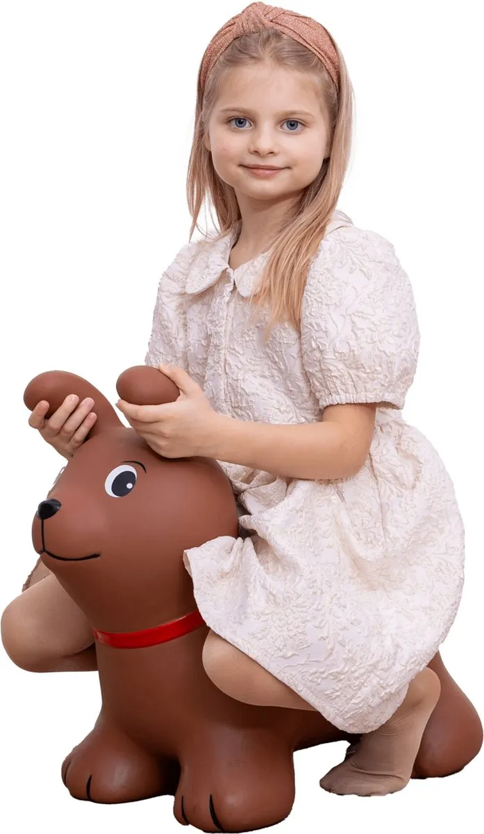 JUMPY Hond bruin - Hopper 100 kg belastbaar - Speelgoed Skippybal - Skippy Dieren - Skippybal Haas - Kinderspeelgoed - Speelgoed 12 maanden - Inclusief Pomp - Tot 100 kg Gewicht - Skippy bal - Cadeau kind - voedselveilige materialen