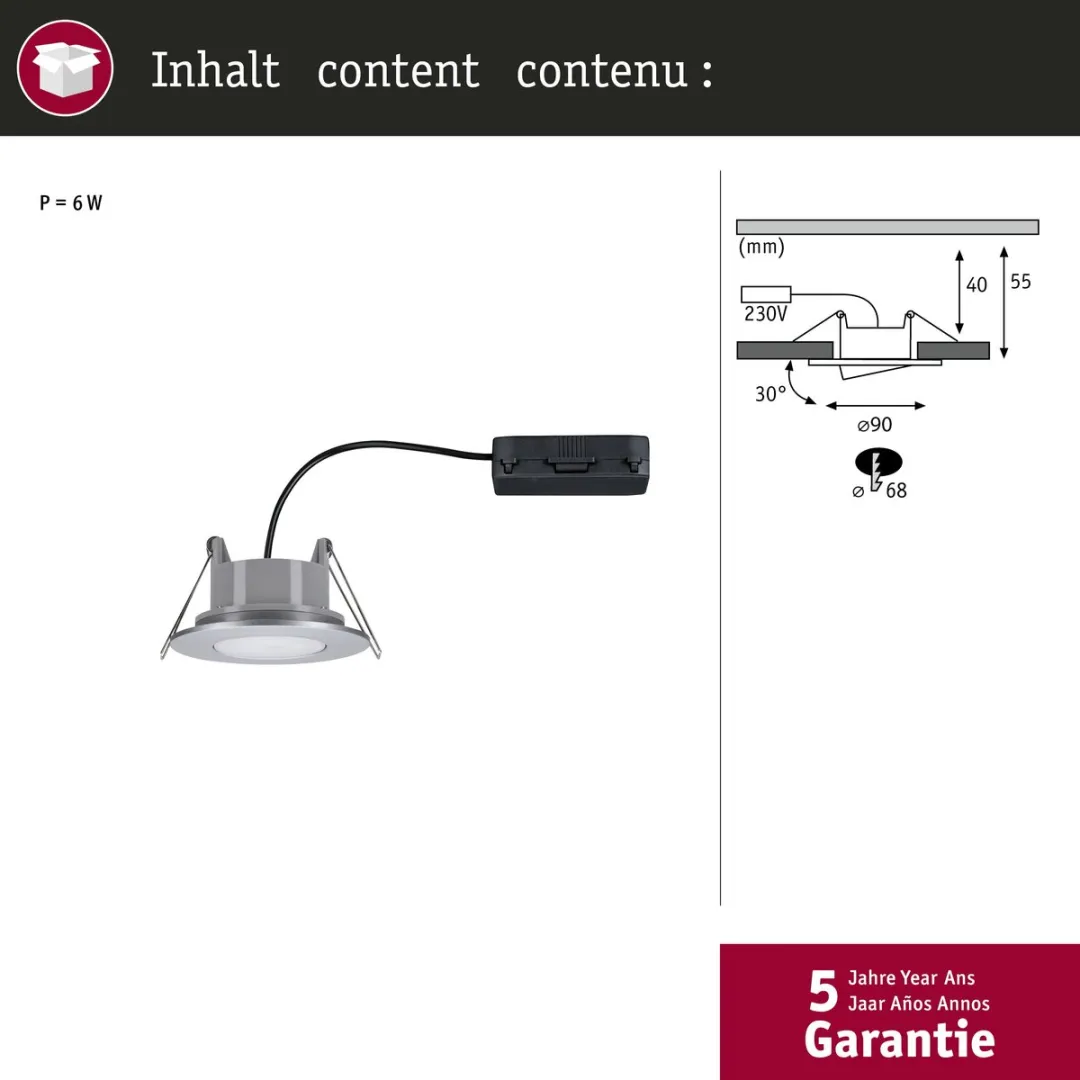 Paulmann LED-inbouwlamp Calla IP65 6W 530lm 4000K - Chroom mat