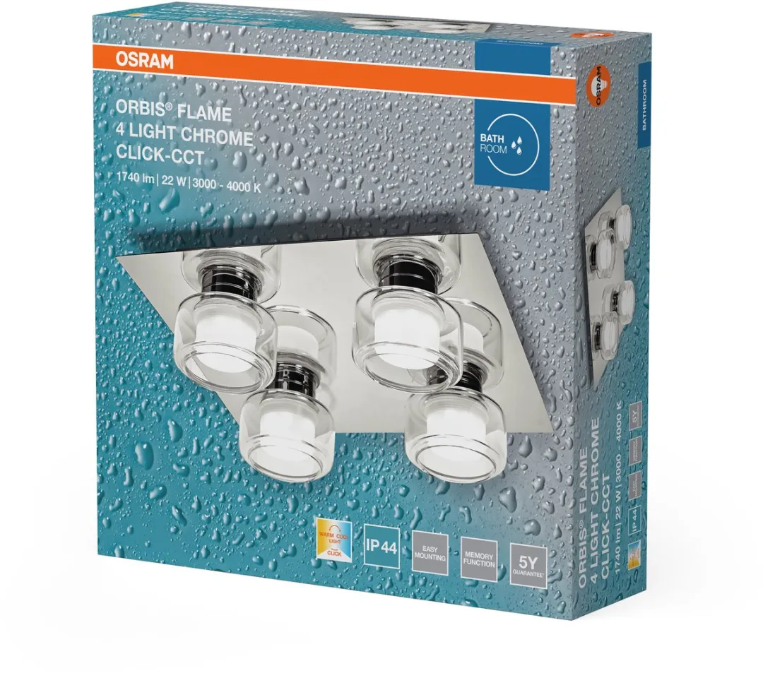 Osram Orbis Flame Wandlamp LED 22W 1400lm IP44 Chroom