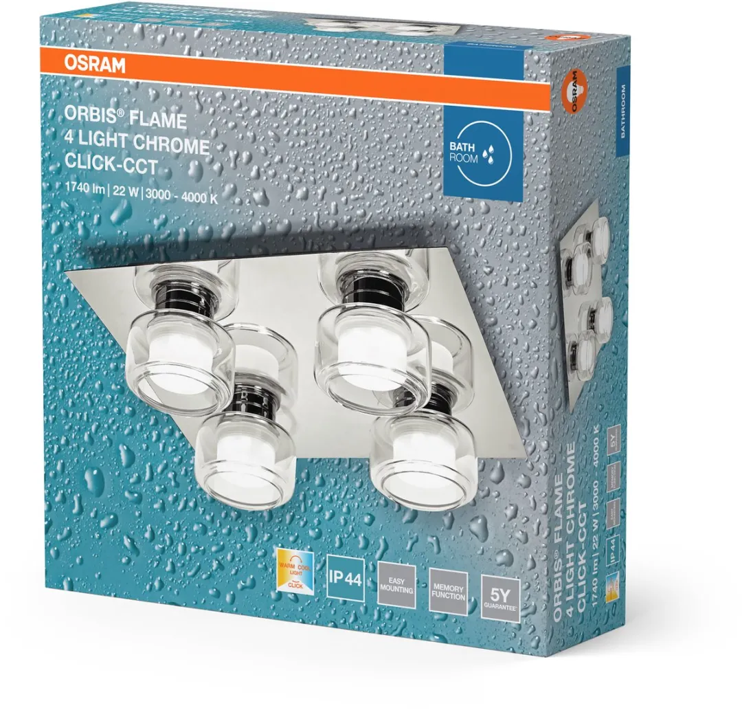 Osram Orbis Flame Wandlamp LED 22W 1400lm IP44 Chroom