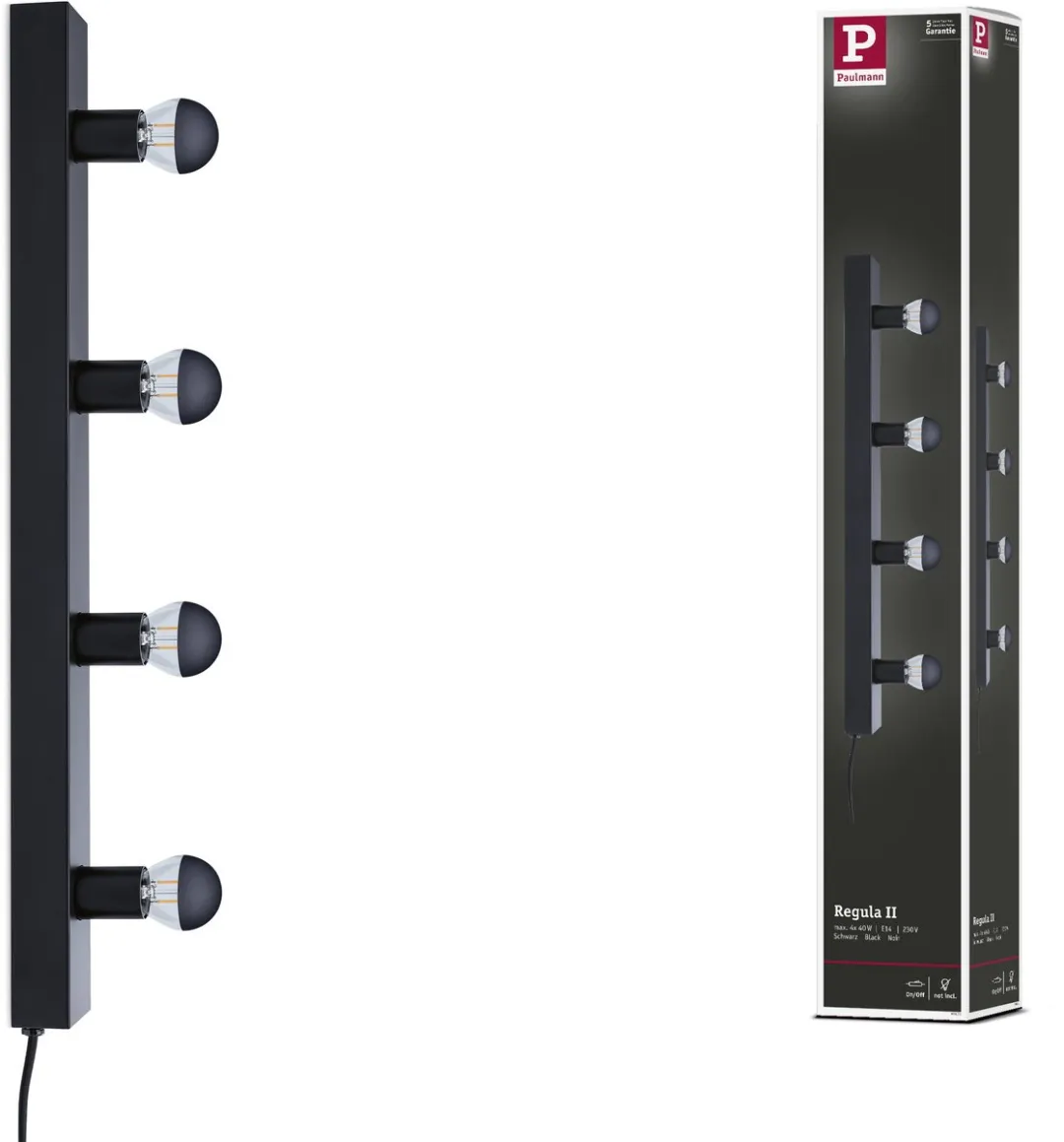 Paulmann Regula II LED-spiegellamp E14 4x40W - Zwart
