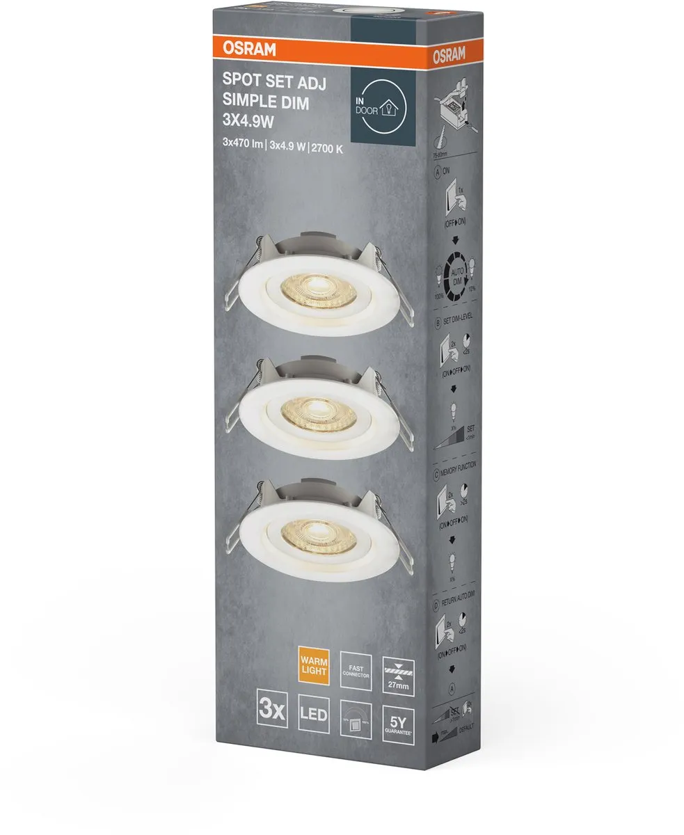 Osram Spot Set Adj Simple Dim 3x4.9W 2700K - 3 Stuks