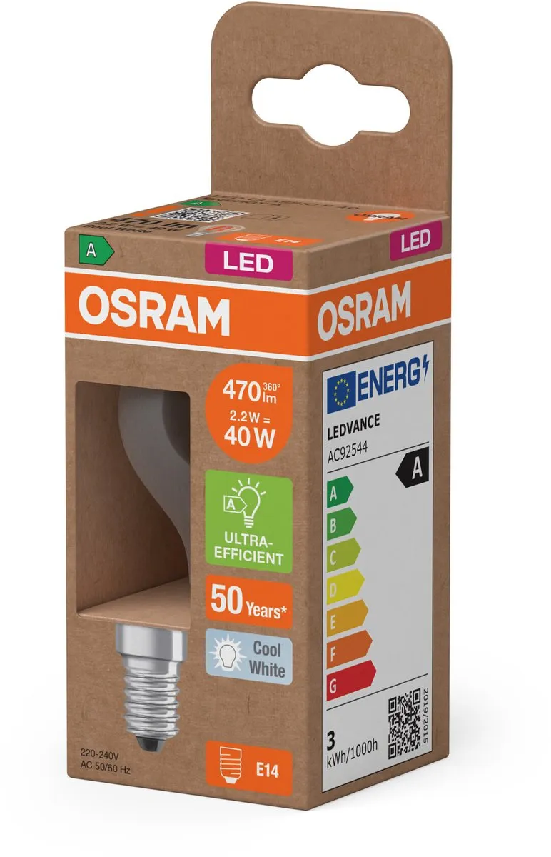 Osram Classic LED E14 Kogel Filament 2.2W 470lm - Koel wit - afbeelding 6 van 6