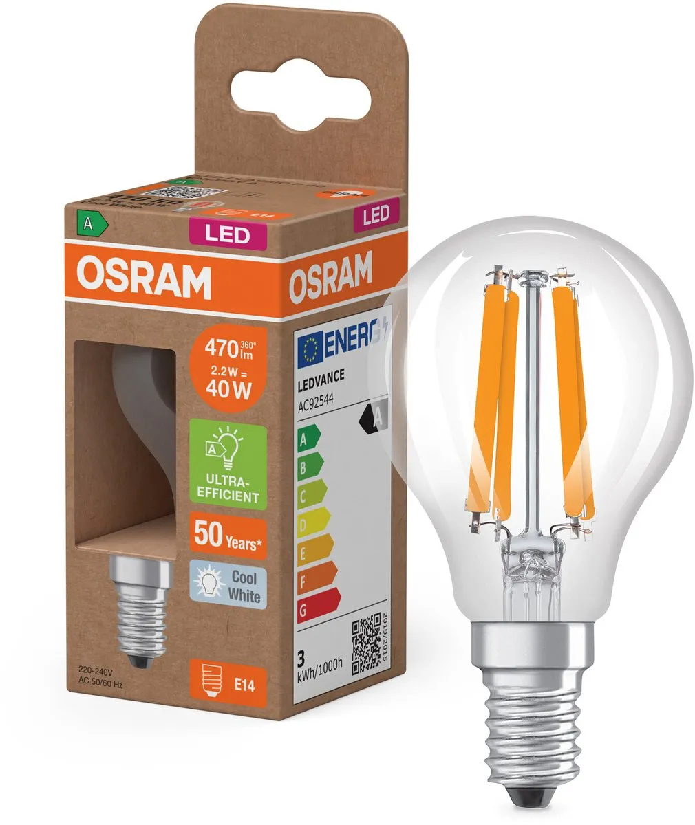 Osram Classic LED E14 Kogel Filament 2.2W 470lm - Koel wit