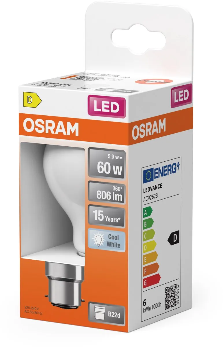 Osram LED-lamp A60 Stervorm B22d 5,9W - 806lm 4000K Mat
