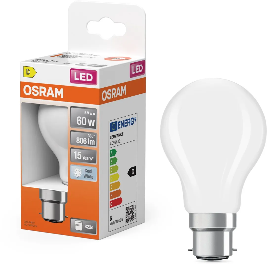 Osram LED-lamp A60 Stervorm B22d 5,9W - 806lm 4000K Mat