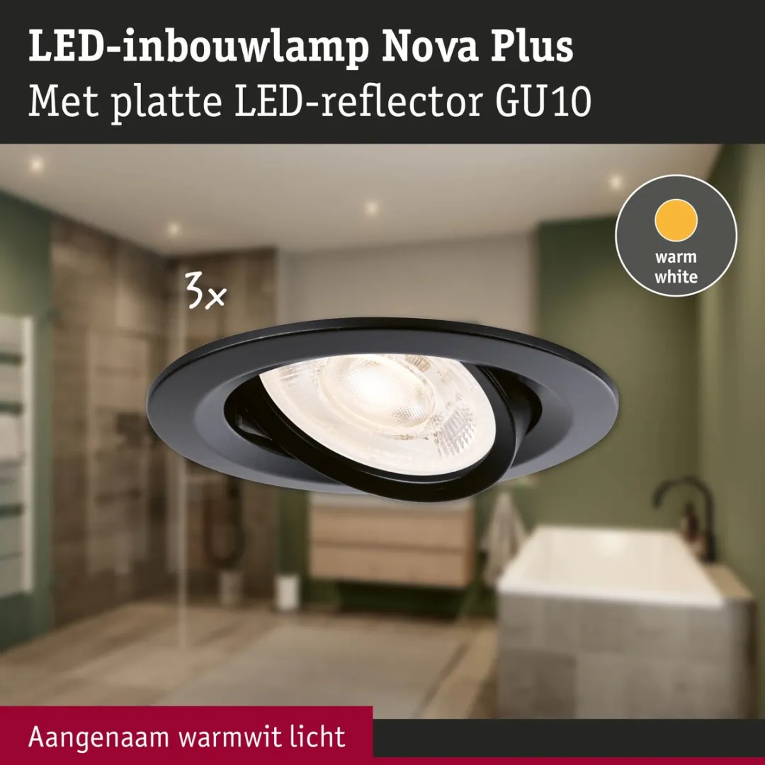 Paulmann Nova Plus LED-inbouwlamp GU10 3x4,9W 550lm 2700K - Zwart mat