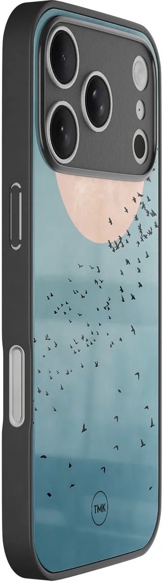 Casevibes iPhone 17 Pro Hoesje Roze Moon Birds - TPU Glossy - Marmer Zwart