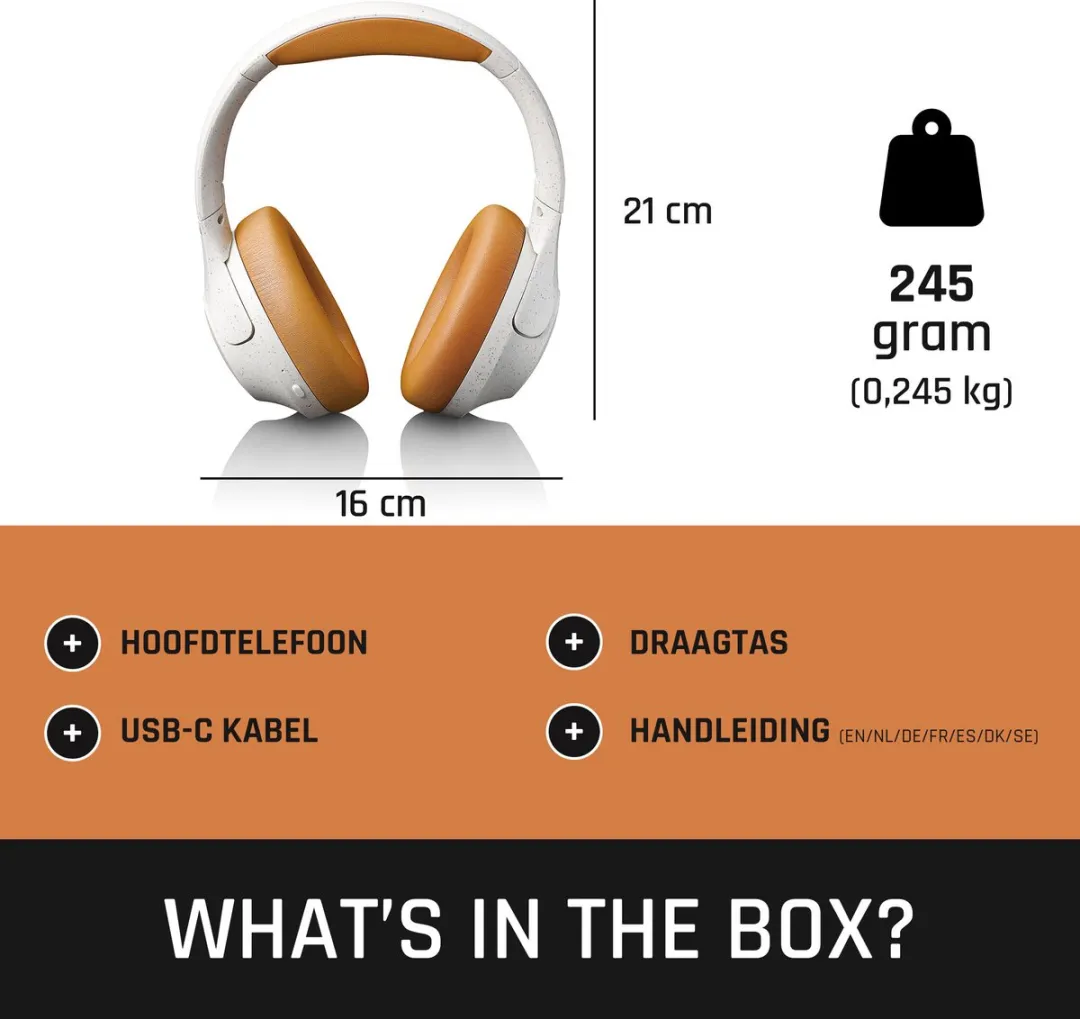 Lenco HPB-830GY Noise Cancelling Over-Ear Koptelefoon - Grijs-Wit - afbeelding 6 van 6