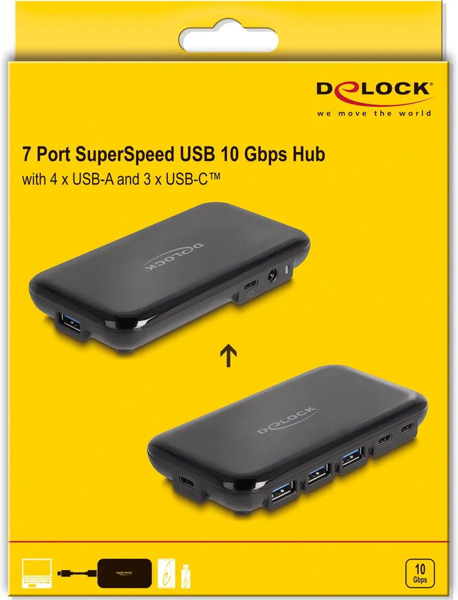 Delock 64209 USB 3.2 Gen 2 Type-C Hub - 10 Gbit/s - Zwart