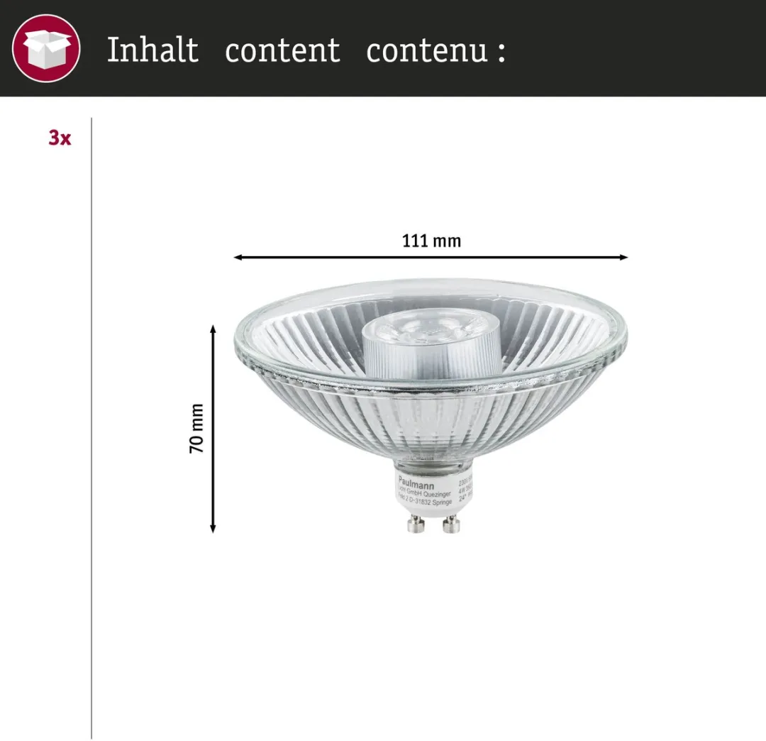 Paulmann LED Reflector QPAR111 GU10 Set 3x4W 2700K - 3 Stuks