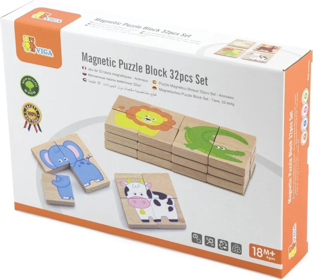 Viga Toys Magneetpuzzel Dieren Junior - 32-delig