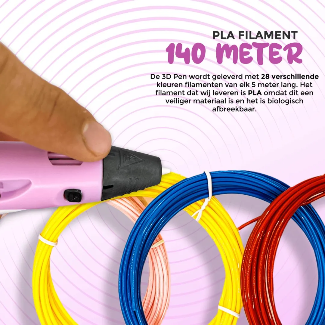 Fits4Kids 3D Pen Starterspakket XXL - Roze - 140m Filament