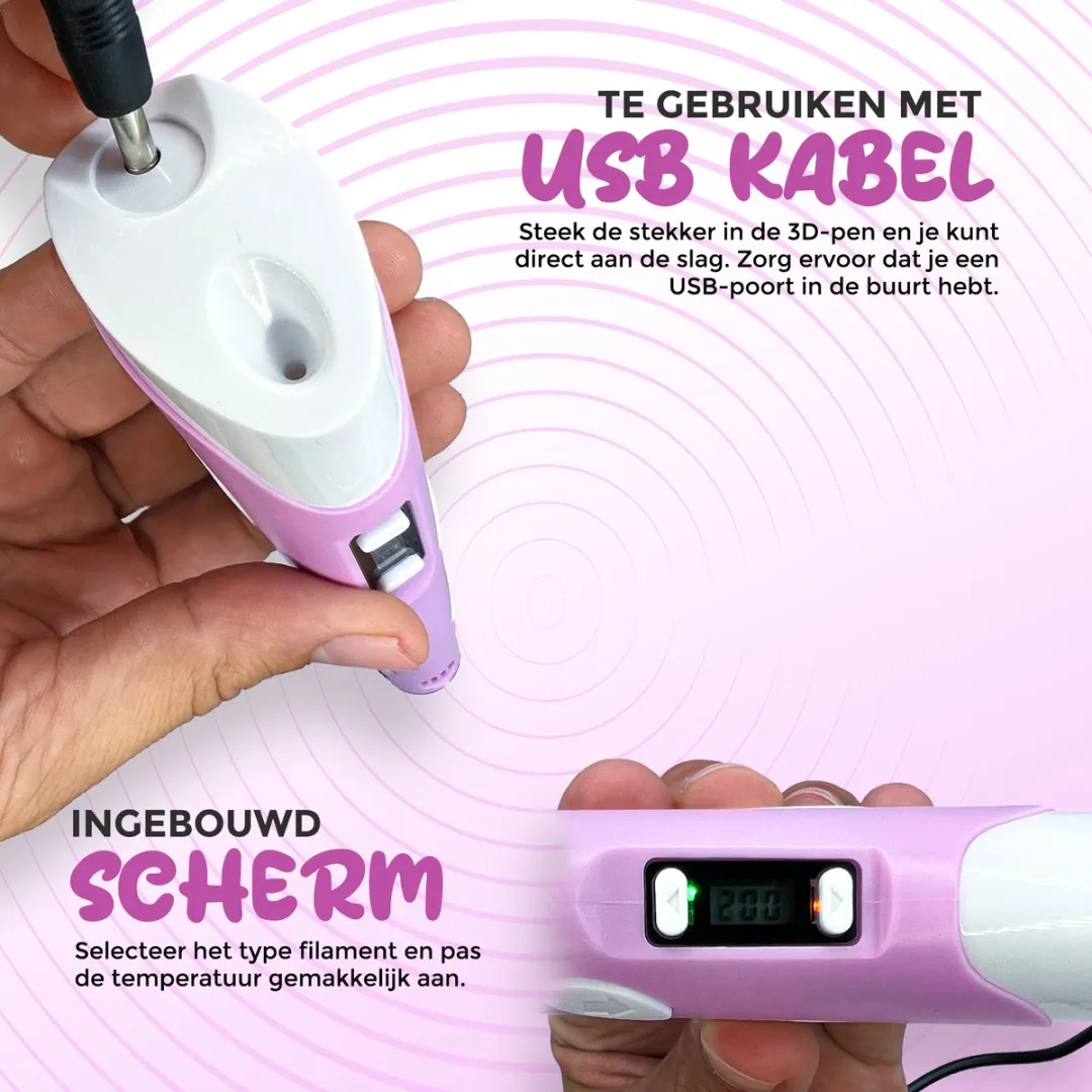 Fits4Kids 3D Pen Starterspakket XXL - Roze - 140m Filament