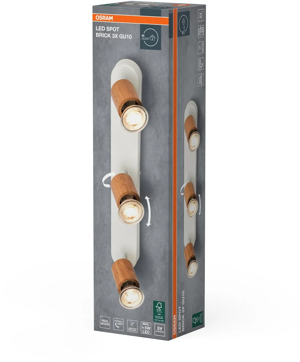 Osram LED Spot Brick Plafondlamp 3xGU10 - Warm wit - Houtdecor