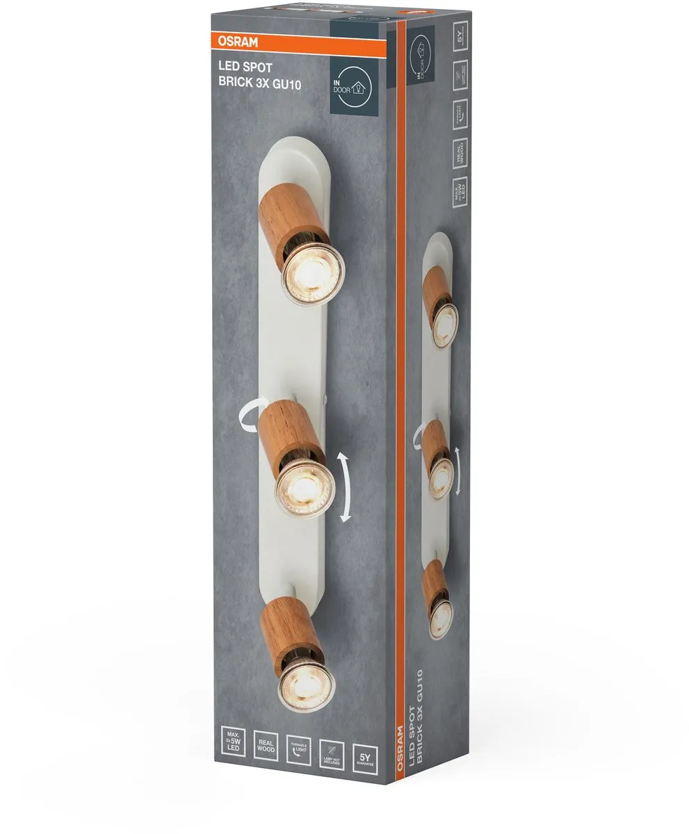 Osram LED Spot Brick Plafondlamp 3xGU10 - Warm wit - Houtdecor - afbeelding 6 van 6