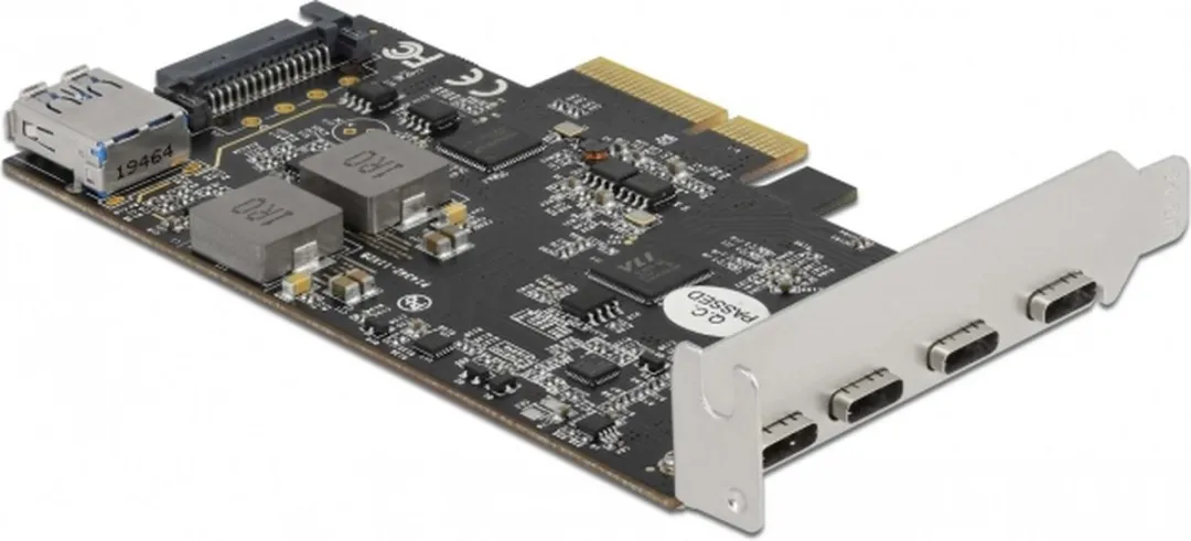 Delock PCIe x4 Kaart 4x USB-C + 1x USB-A 10Gbps - Zwart