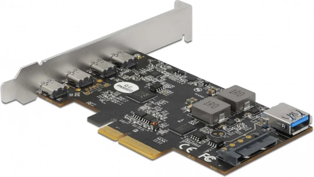 Delock PCIe x4 Kaart 4x USB-C + 1x USB-A 10Gbps - Zwart