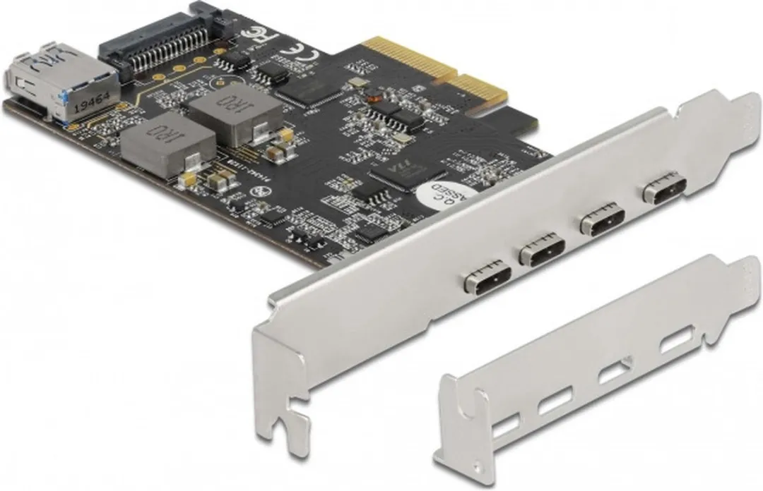 Delock PCIe x4 Kaart 4x USB-C + 1x USB-A 10Gbps - Zwart