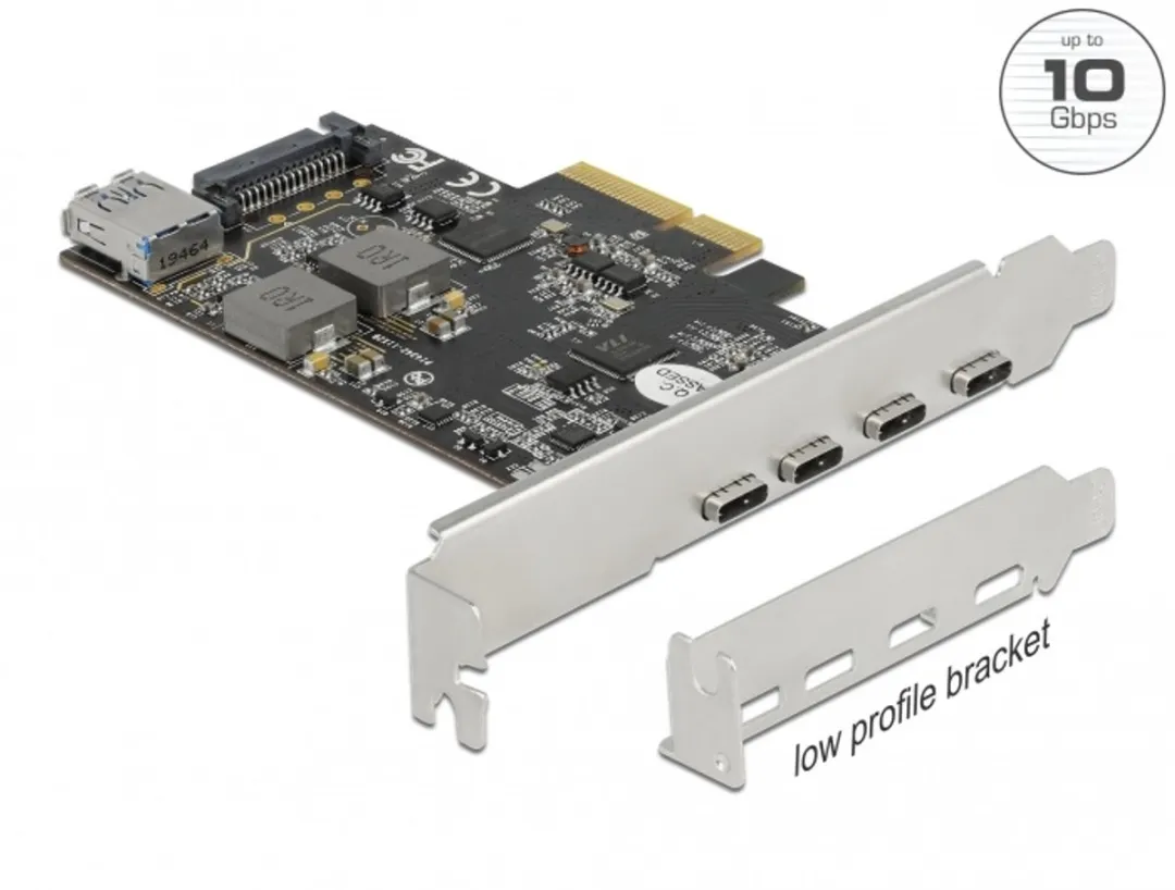 Delock PCIe x4 Kaart 4x USB-C + 1x USB-A 10Gbps - Zwart
