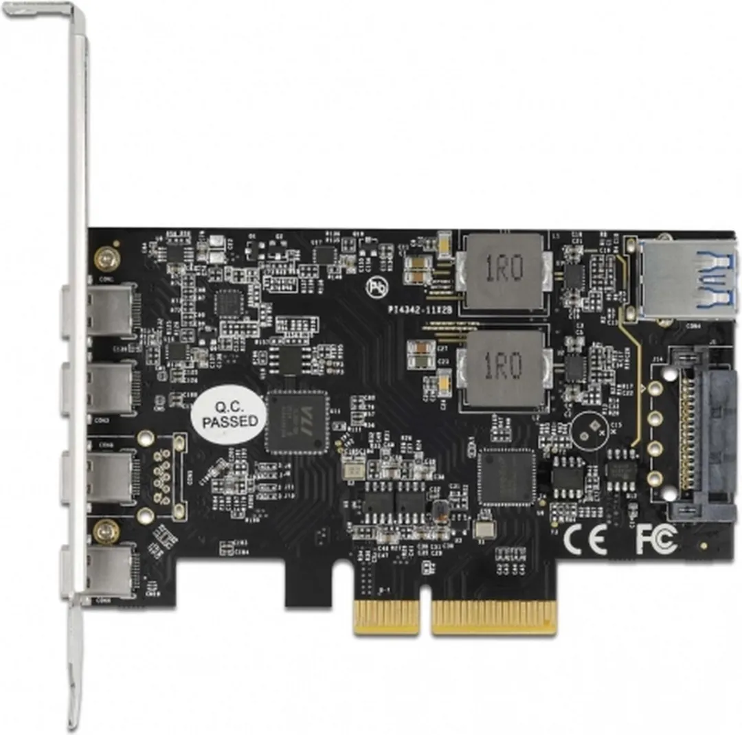 Delock PCIe x4 Kaart 4x USB-C + 1x USB-A 10Gbps - Zwart