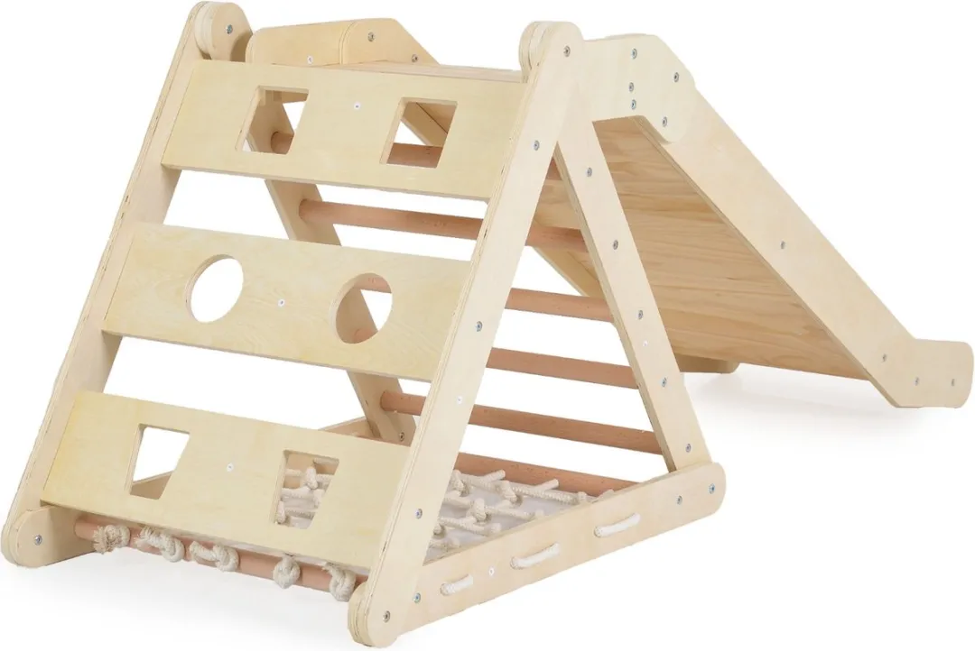 Moni Toys Montessori 3-in-1 Houten Klimrek met Glijbaan
