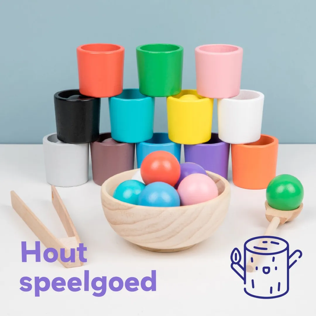 LiasToys Balls and Cups Houten Sorteerspel - 12 Bollen & Kopjes - Multi - afbeelding 6 van 6