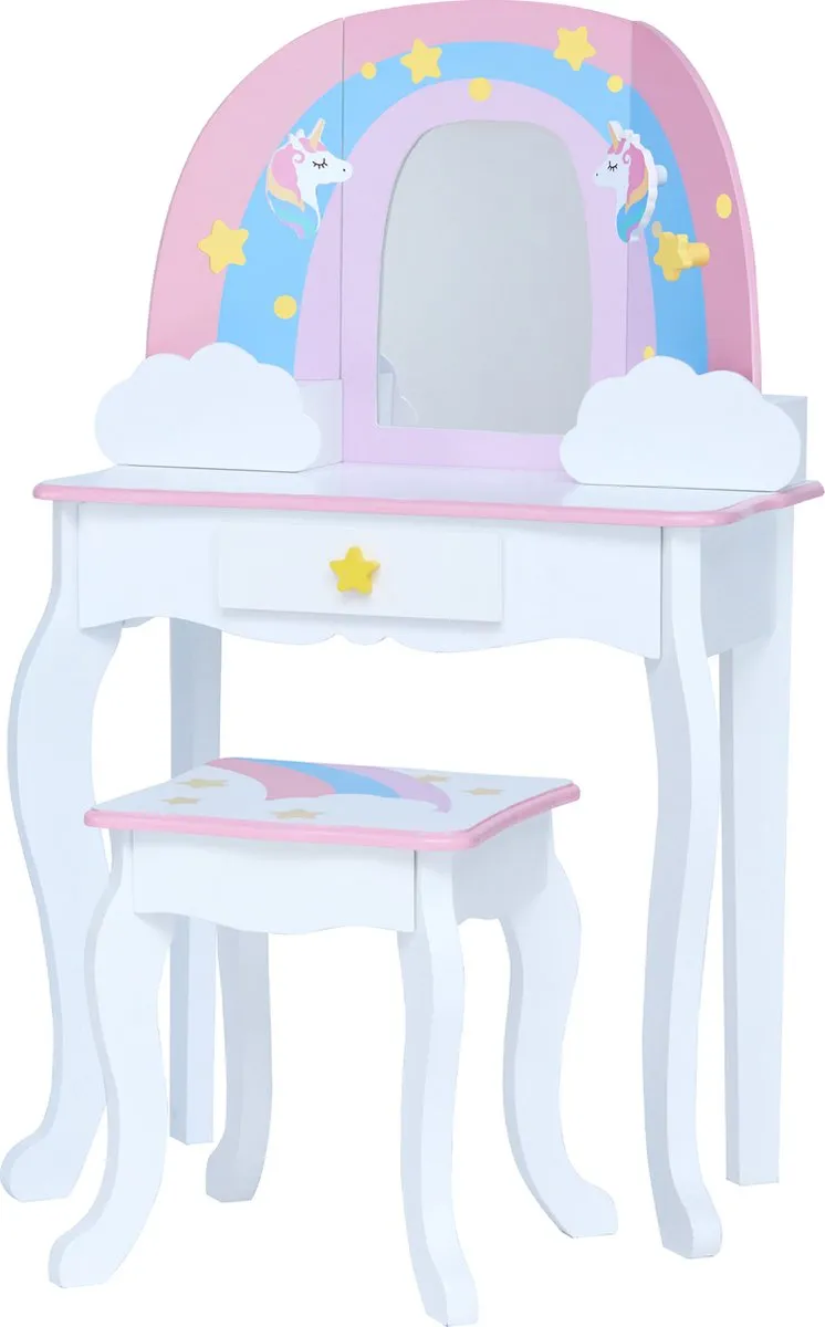 Teamson Kids Houten Kaptafel Roze/Regenboog