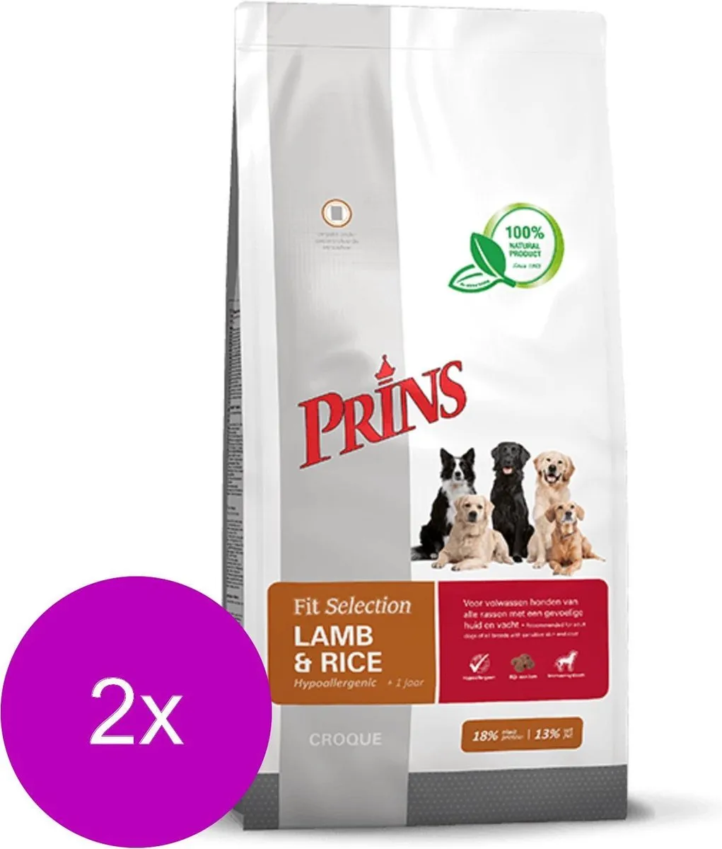 Prins Fit Selection Lam & Rijst Hondenvoer - 2x2kg