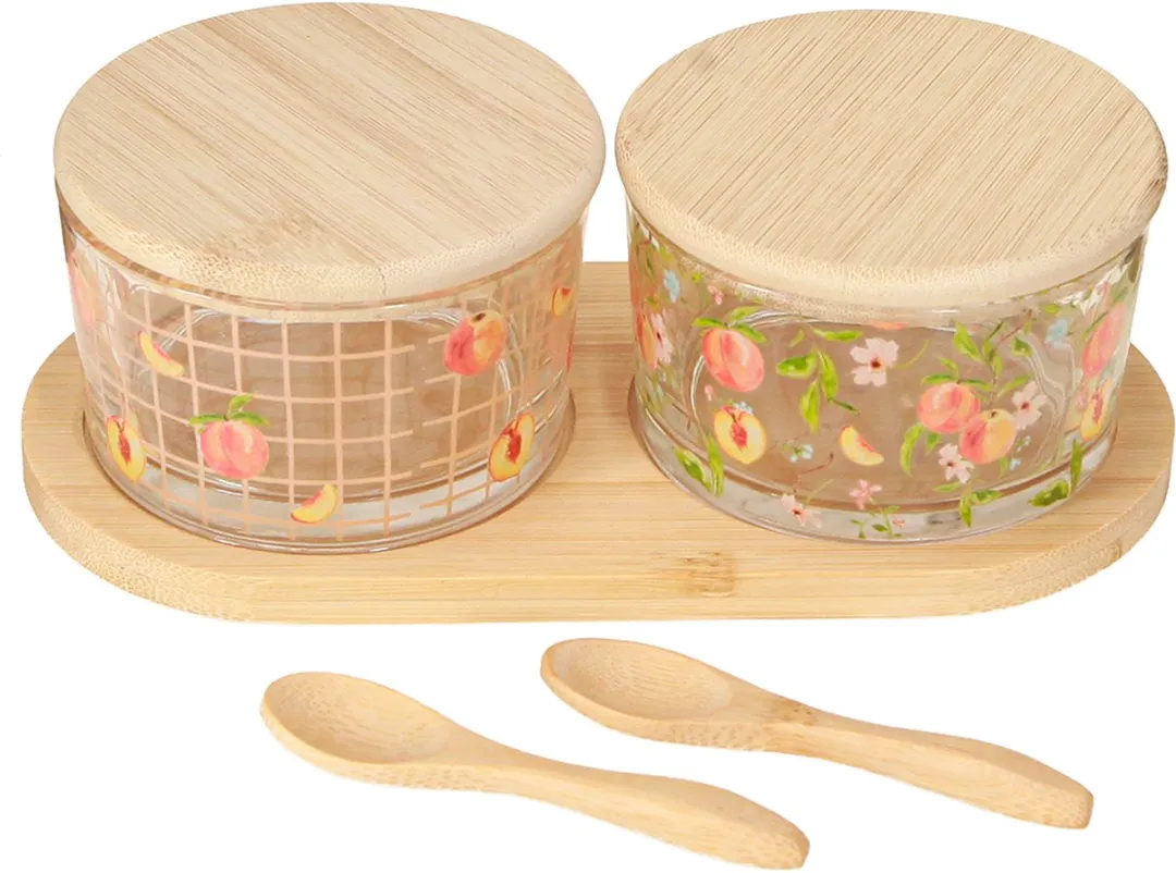 Kaemingk Perzik Tapasset Jampotten Op Dienblad 20x10x6,5cm