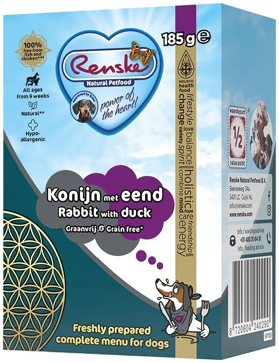 Renske Vers Konijn met Eend Graanvrij Natvoer Hond - 24x185g