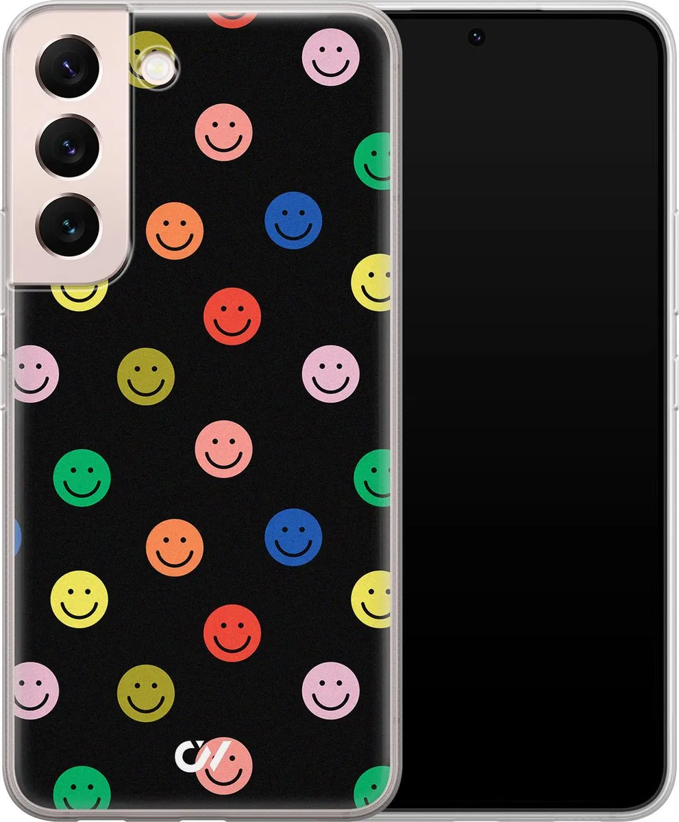 Casevibes Samsung Galaxy S22 Hoesje Retro Smileys - Zwart