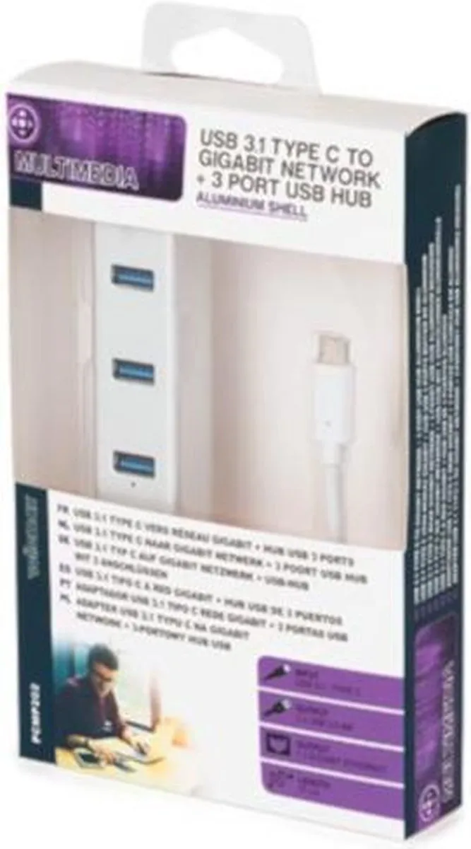 Velleman PCMP202 USB-Hub 3.1 Type C - 3 Poorten Wit