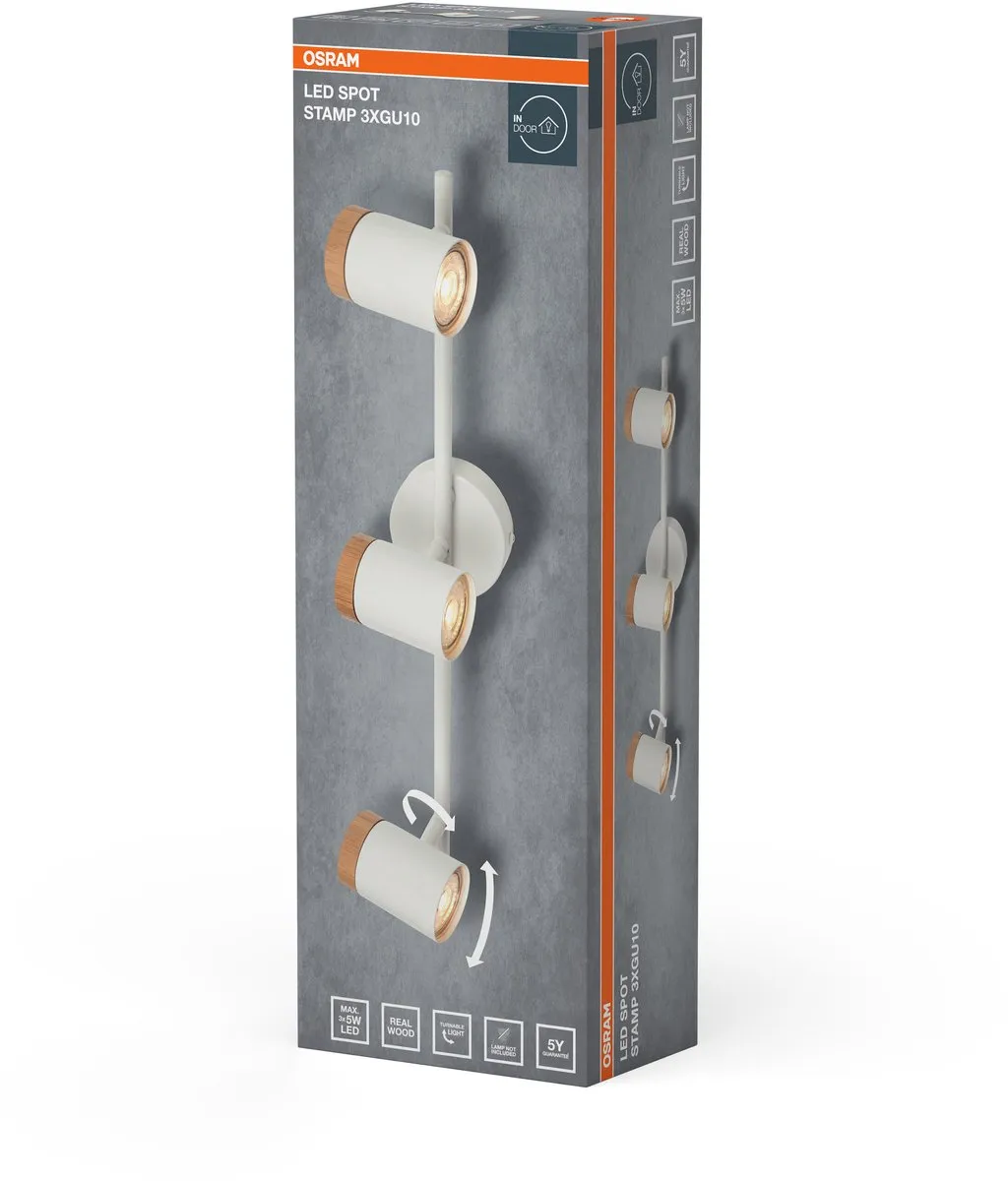 Osram LED Spot Stamp 3xGU10 Plafondlamp - Warm wit - Houtdecor