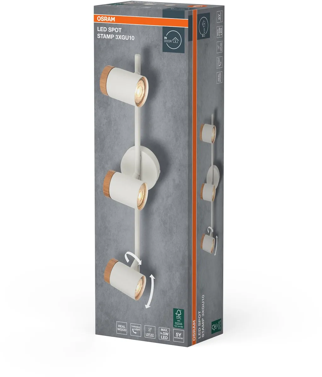 Osram LED Spot Stamp 3xGU10 Plafondlamp - Warm wit - Houtdecor