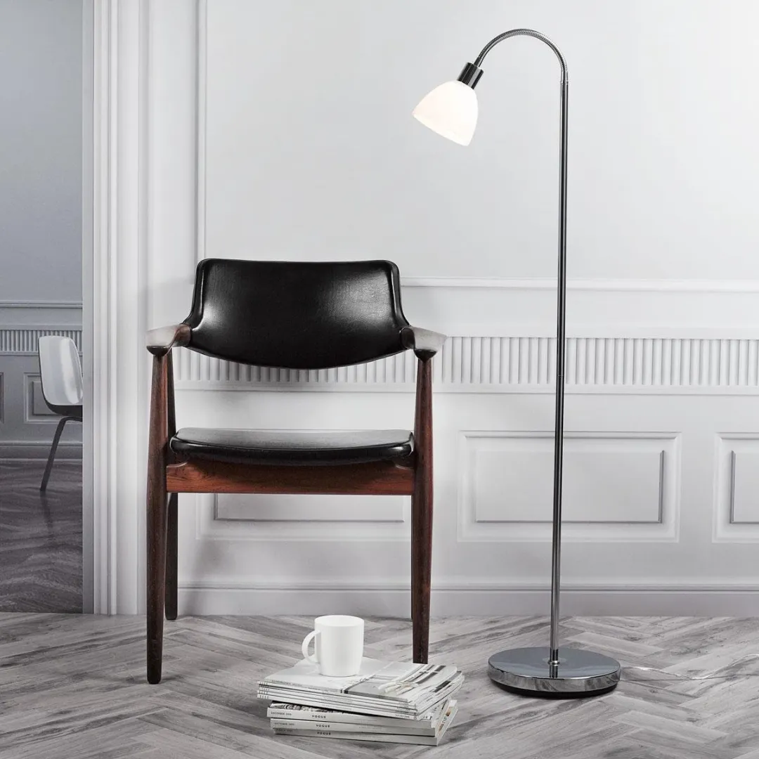 Nordlux Ray Vloerlamp 155cm - Chroom/Wit Glas
