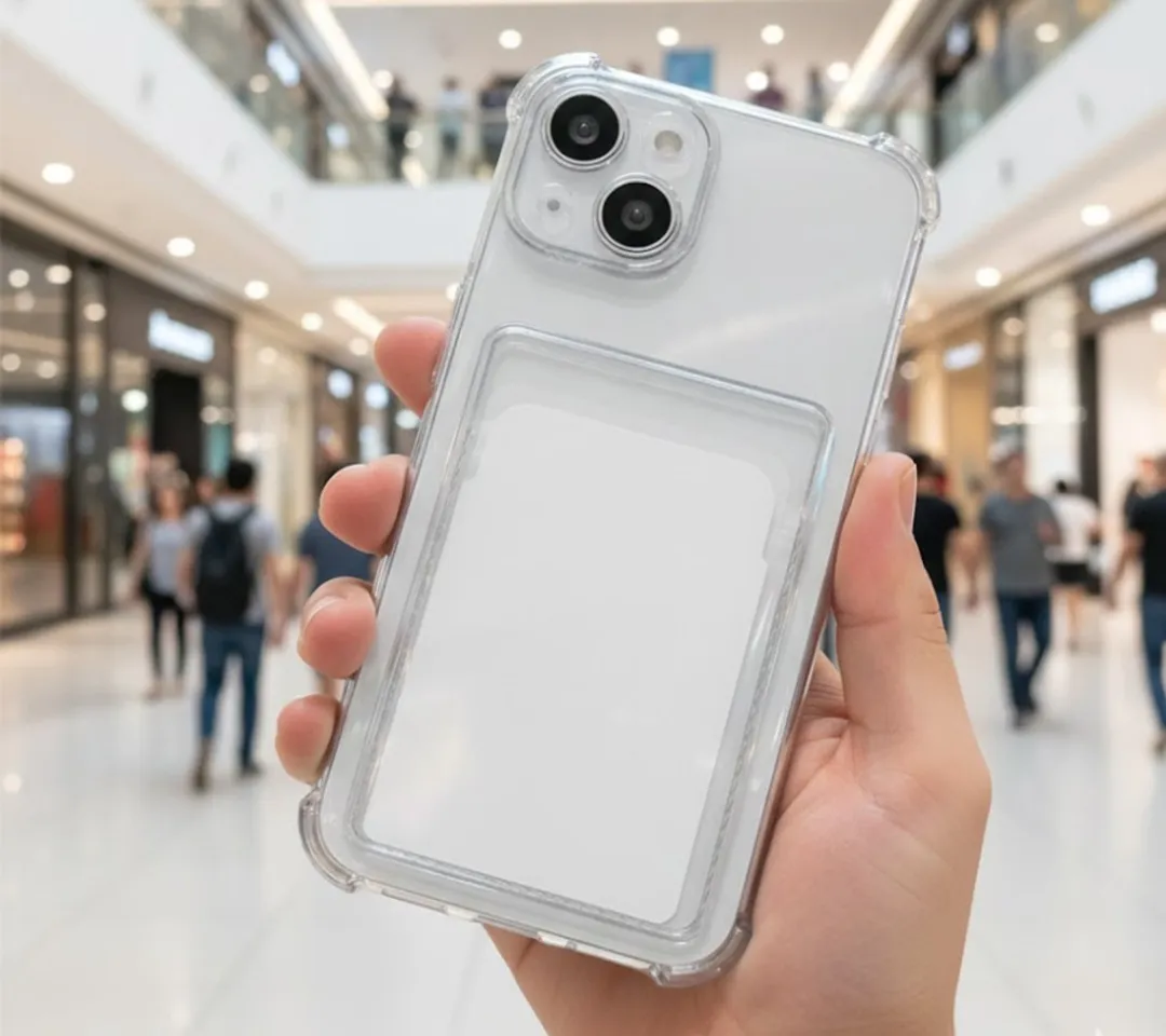 NUVEX iPhone 15 Hoesjes Set - Grijs/Zwart - Kaartvak & Transparant