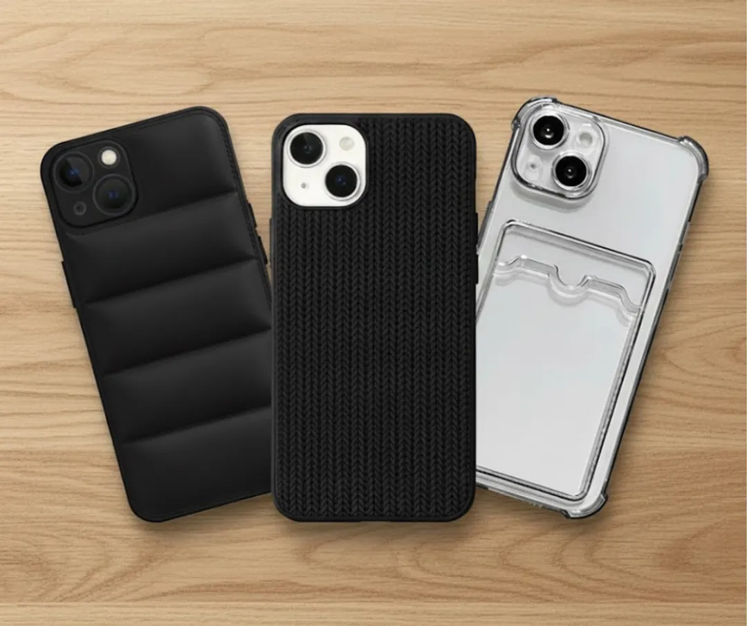 NUVEX iPhone 15 Hoesjes Set - Grijs/Zwart - Kaartvak & Transparant
