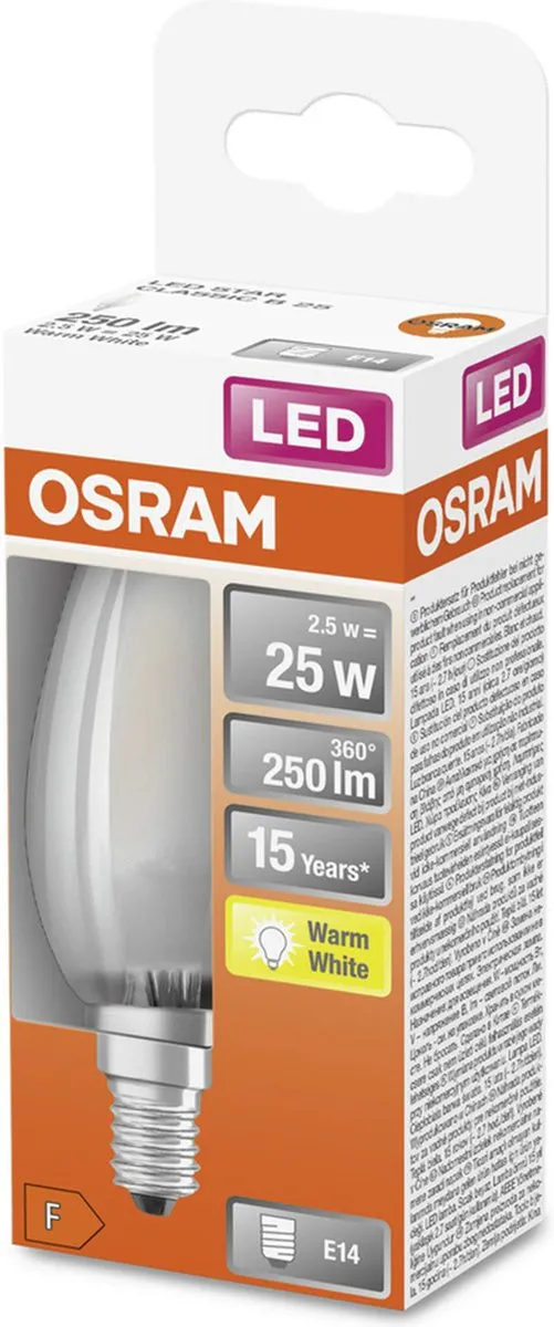 Osram LED Kaarslamp E14 2.5W Warmwit Mat