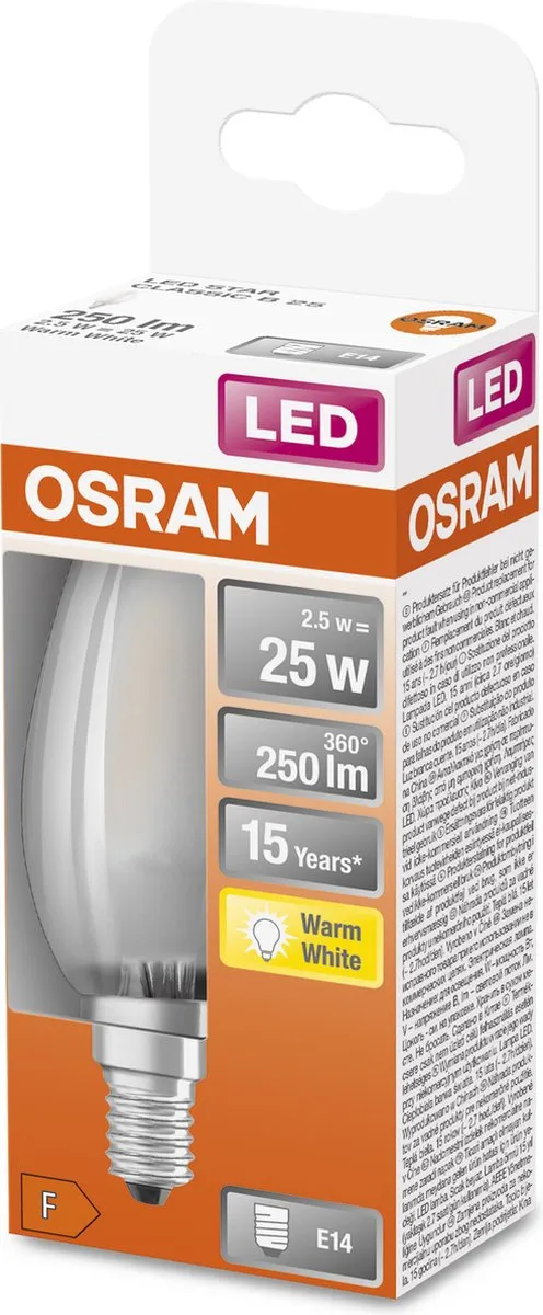Osram LED Kaarslamp E14 2.5W Warmwit Mat - 2700K