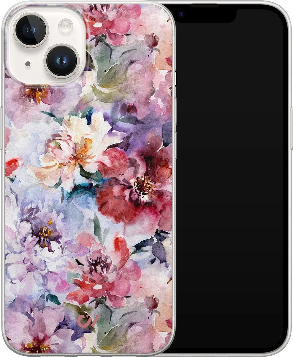 Casevibes iPhone 14 Hoesje Bloemen Acryl - Roze - A/14/UV/005