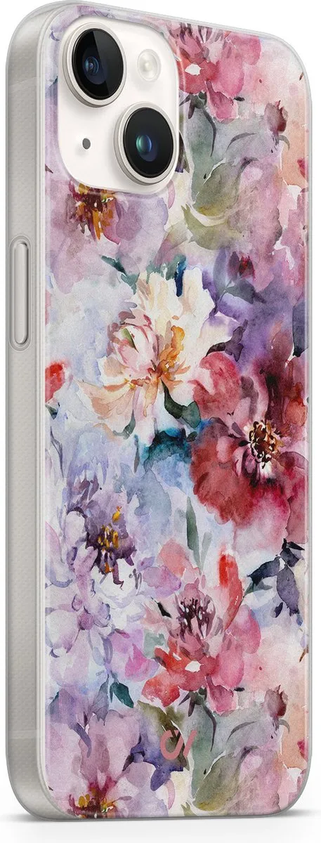 Casevibes iPhone 14 Hoesje Bloemen Acryl - Roze - A/14/UV/005